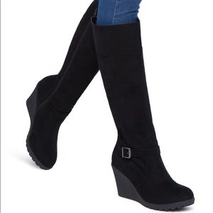 Black Wedge knee high boots Shoedazzle